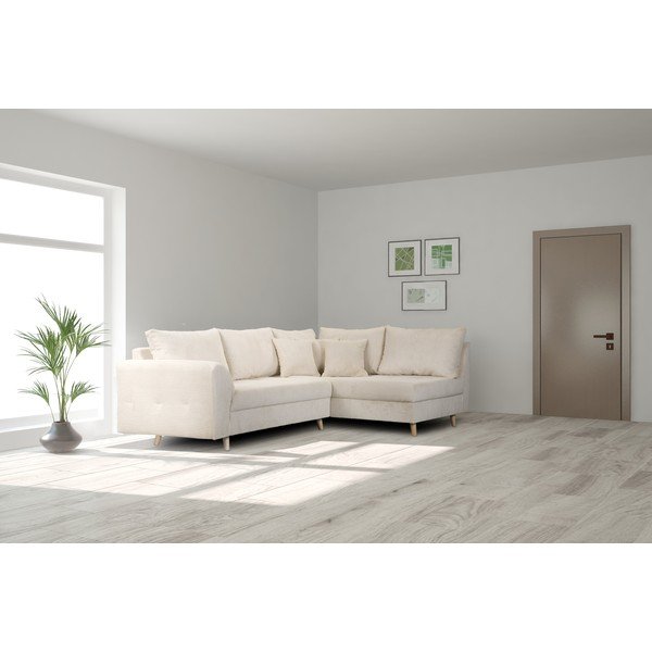 Kremno bela kotna sedežna garnitura iz rebrastega žameta (desni kot) Ariella – Ropez-image-1