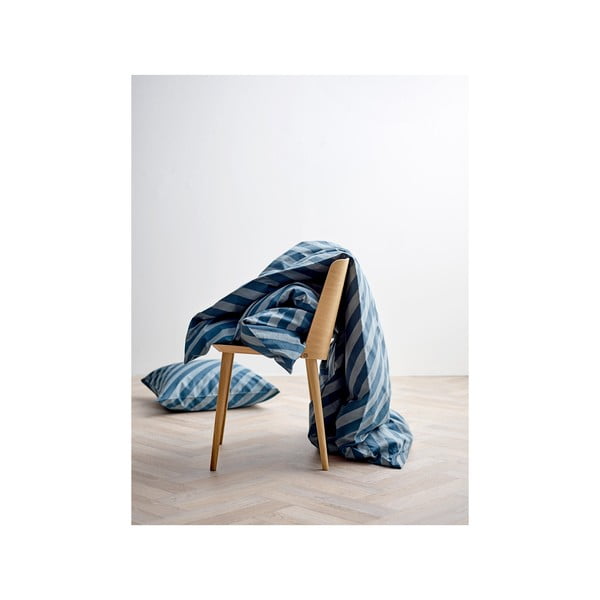 Temno modra posteljnina iz organskega bombažnega satena Södahl Diagonal, 140 x 200-image-1