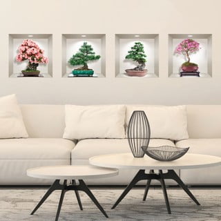 Komplet 4 3D stenskih nalepk Ambiance Bonsai of Seasons