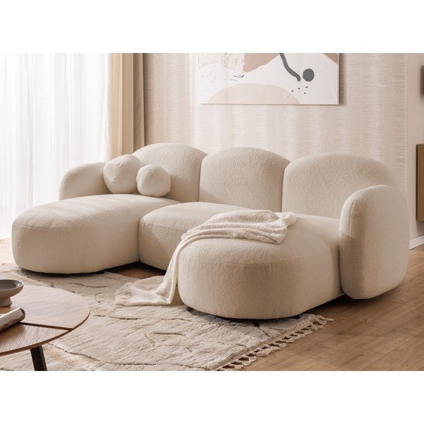 Svetlo rjava kotna sedežna garnitura iz tkanine bouclé (v obliki črke "U") Orbit – Ropez-image-4