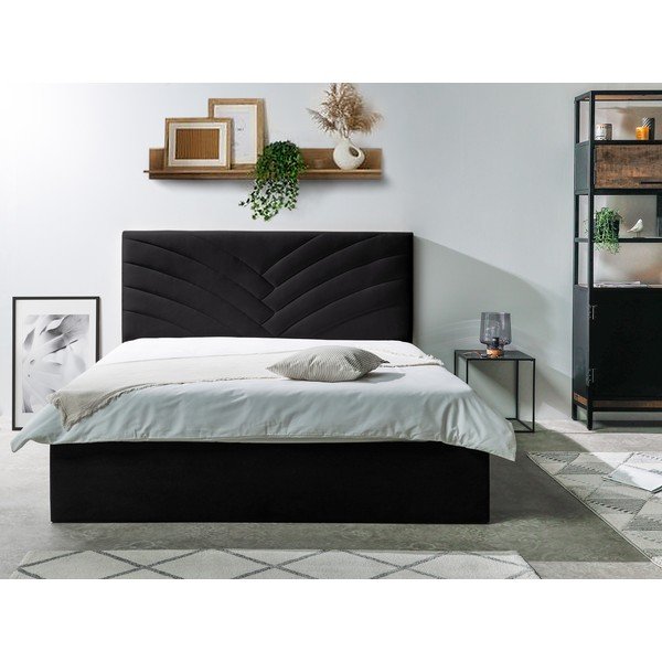 Temno siva oblazinjena zakonska postelja s prostorom za shranjevanje in letvenim dnom 160x200 cm Palmyre - Bobochic Paris-image-2