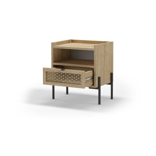 Nočna omarica v hrastovem dekorju s policami v naravni barvi Inca – Marckeric-image-2