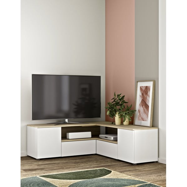 Bela/naravna TV omarica v hrastovem dekorju 130x46 cm Angle – TemaHome-image-1