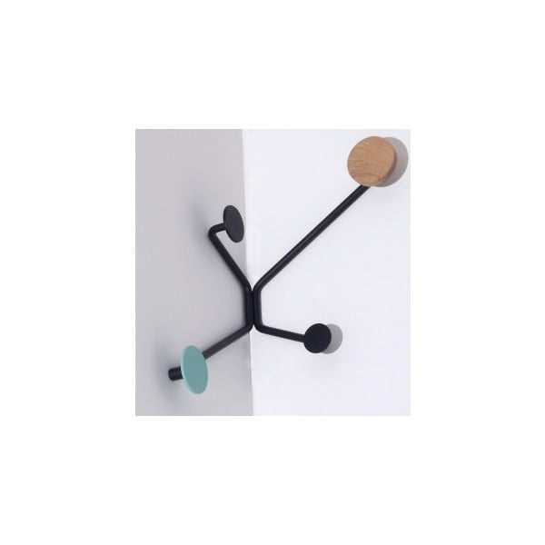 Črn stenski obešalnik z detajlom v barvi mete Gazzda Hook-image-3