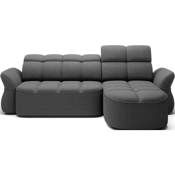 Temno siva žametna raztegljiva/s prostorom za shranjevanje kotna sedežna garnitura (desni kot/z ležalnikom) Beneth – ELTAP