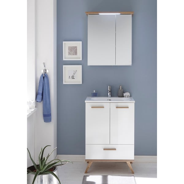 Bela stenska kopalniška omarica z ogledalom 60x72 cm Set 923 - Pelipal-image-1