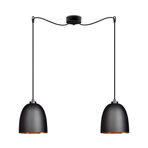 Črna dvojna viseča svetilka z detajli v bakreni barvi Sotto Luce AWA Elementary 2S