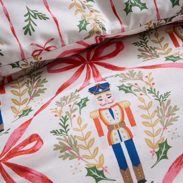 Enojna posteljnina v naravni barvi 135x200 cm Christmas Nutcracker Bows – Catherine Lansfield-image-4
