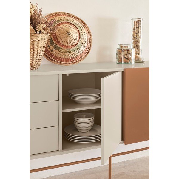 Opečnato oranžna/bež nizka komoda z drsnimi vrati 180x91 cm Nube – Teulat-image-1