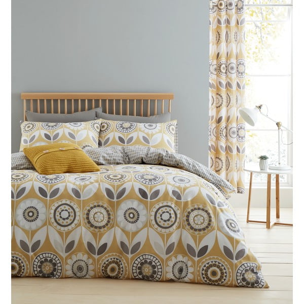 Rumeno-siva posteljnina Catherine Lansfield Annika, 135 x 200 cm