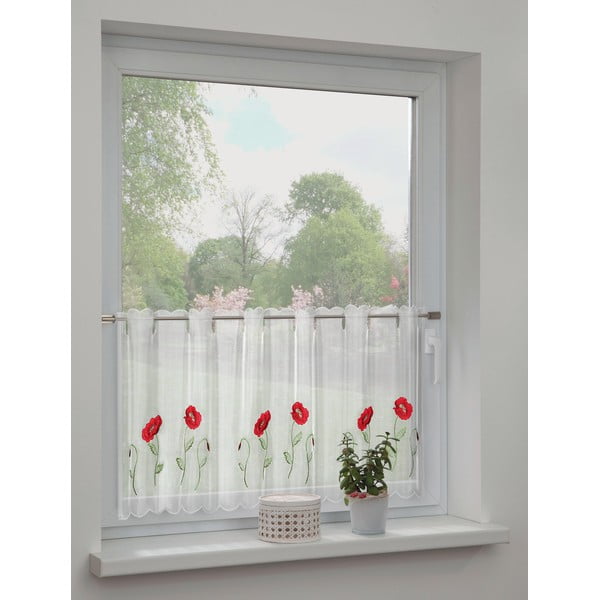 Bela prosojna zavesa 155x45 cm Poppies – Sehlbach-image-1