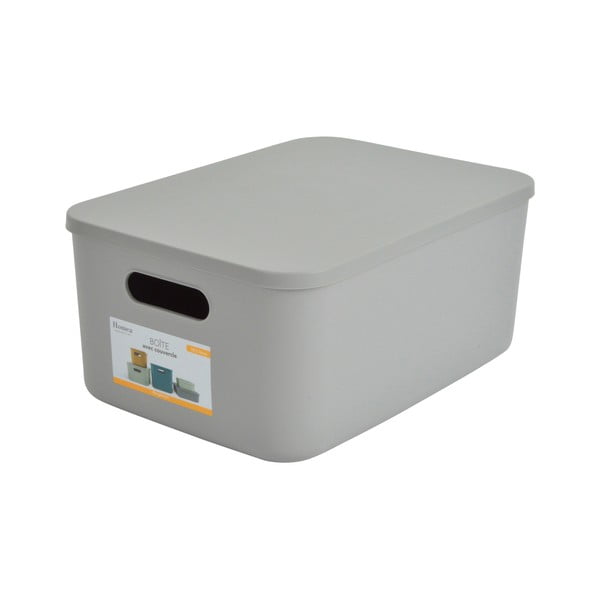 Siva plastična škatla za shranjevanje s pokrovom 35,5x25,5x16 cm – Homéa-image-2