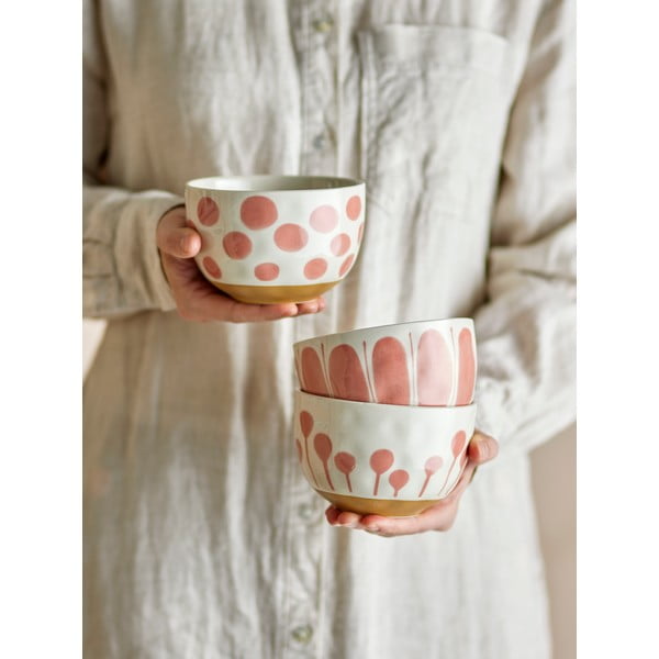 Rožnato-oranžne in kremno bele skledice v kompletu 3 ks iz kamenine 500 ml Linora – Bloomingville-image-1