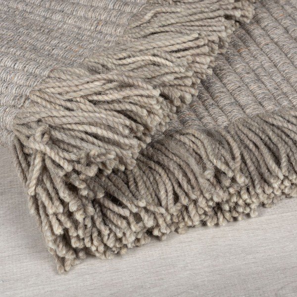 Siva ročno tkana preproga iz mešanice volne 200x290 cm Rene Fringed Ribbed – Flair Rugs-image-2