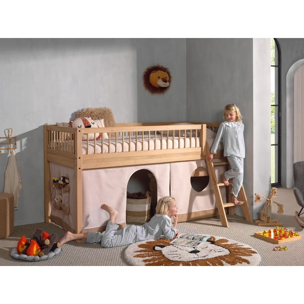 Dvignjena otroška postelja iz masivnega hrasta 90x200 cm v naravni barvi Forrest – Vipack-image-1