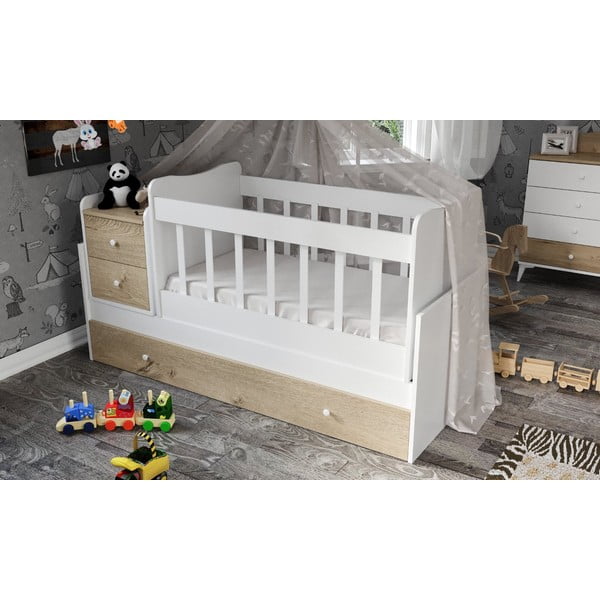 Bela/v naravni barvi otroška posteljica s prostorom za shranjevanje 60x120 cm Sansa – Kalune Design-image-3