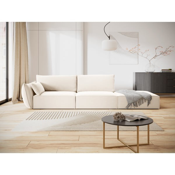 Bež žametna sedežna garnitura levi kot 264 cm Vanda – Mazzini Sofas-image-3