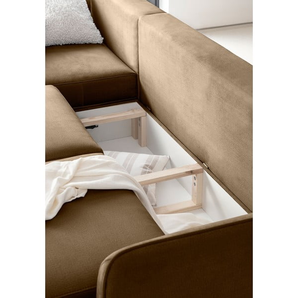 Svetlo rjava žametna raztegljiva/s prostorom za shranjevanje kotna sedežna garnitura (levi kot/z ležalnikom) Silva – ELTAP-image-3