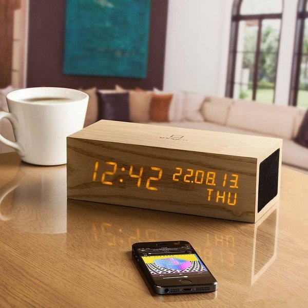 Zvočnik Oak Click Clock z oranžno budilko LED-image-1