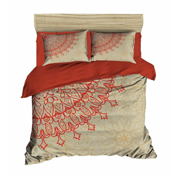Komplet posteljnine in rjuh za zakonsko posteljo Mandala Beige, 200 x 220 cm