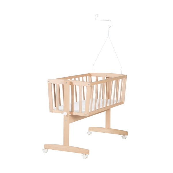 Zibelka iz masivne bukve na koleščkih z ogrodjem za baldahin 40x90 cm v naravni barvi Adam and Owl – Roba-image-3