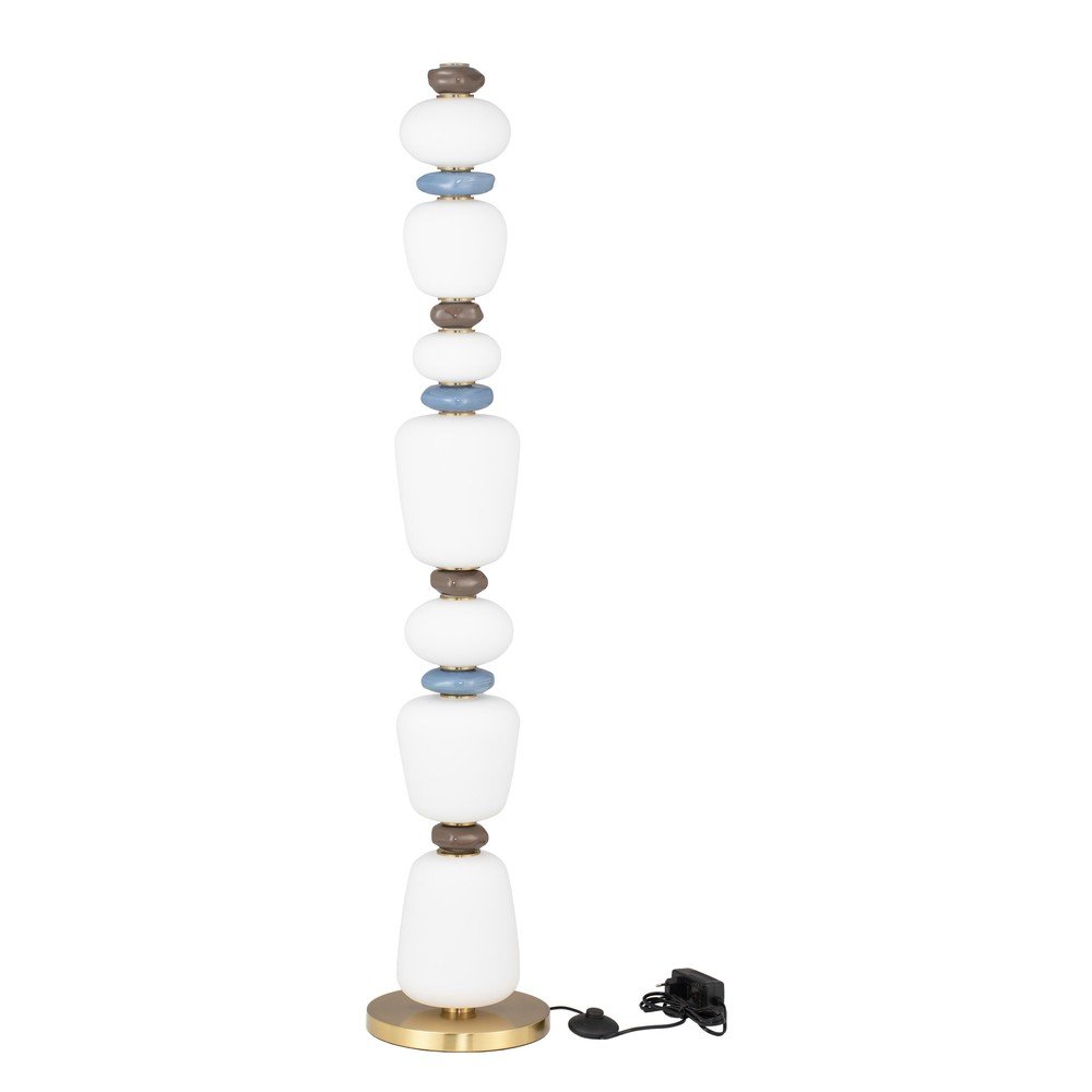 Bela/v zlati barvi kovinska LED zatemnitvena stoječa svetilka s porcelanastim senčilom/s steklenim senčilom (višina 130,5 cm) Palo