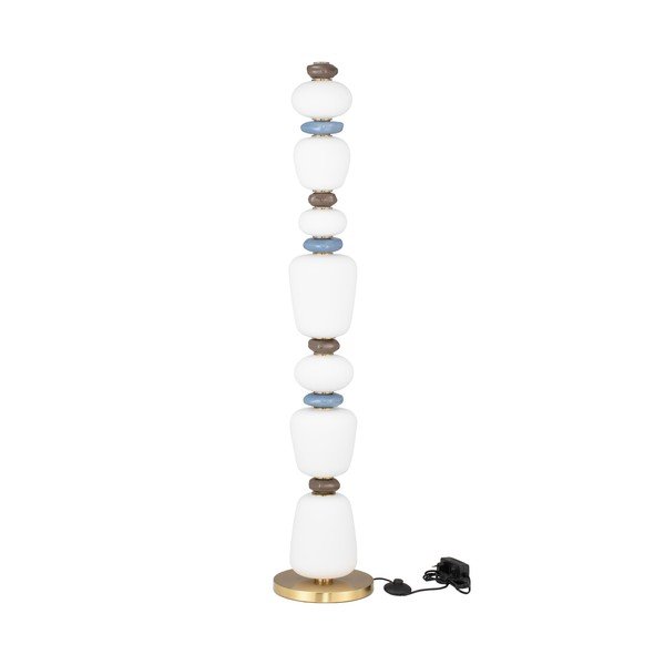 Bela/v zlati barvi kovinska LED zatemnitvena stoječa svetilka s porcelanastim senčilom/s steklenim senčilom (višina 130,5 cm) Palo – Nova Luce