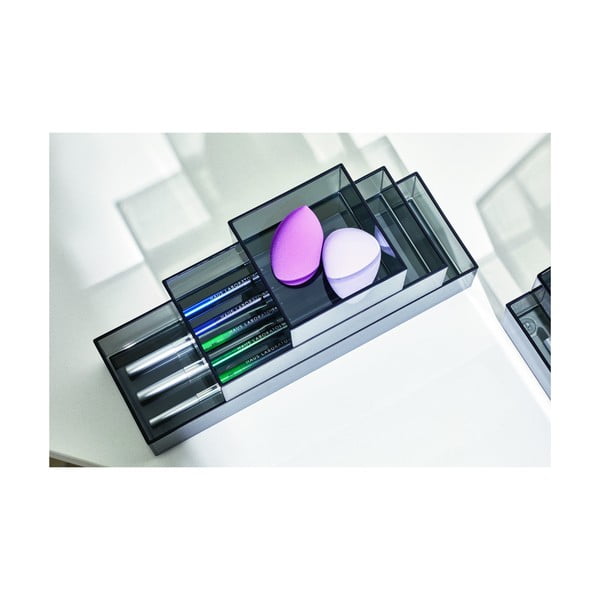 Mat črni kopalniški organizatorji za kozmetiko iz reciklirane plastike v kompletu 3 ks Stack & Slide – iDesign-image-3