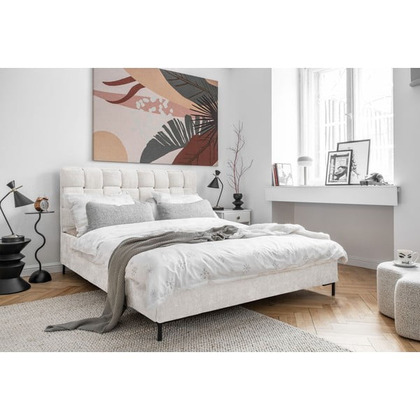 Kremno bela oblazinjena zakonska postelja z letvenim dnom 180x200 cm Eve – Miuform-image-3