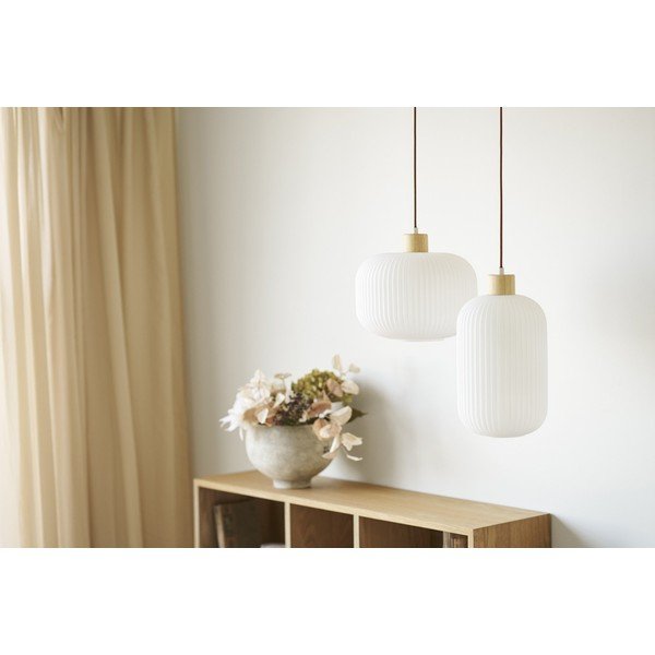Bela viseča svetilka s steklenim senčilom ø 30 cm Argalo – House Nordic-image-1