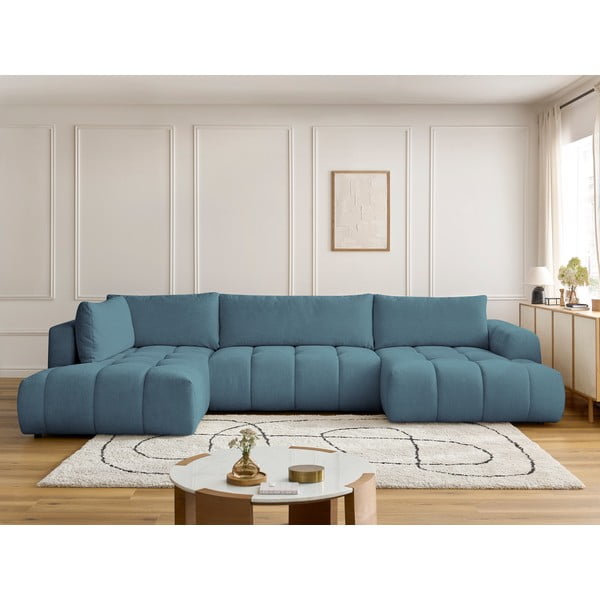 Modra raztegljiva/s prostorom za shranjevanje kotna sedežna garnitura (levi kot/v obliki črke "U") Fuji – Bobochic Paris-image-1