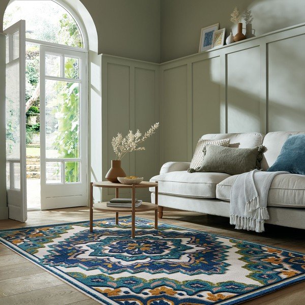 Modra zunanja preproga 160x230 cm Beach Floral – Flair Rugs-image-1