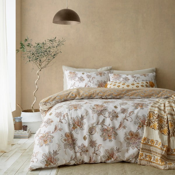 Rjava/bež posteljnina za zakonsko posteljo 200x200 cm Sahara Floral – Pineapple Elephant