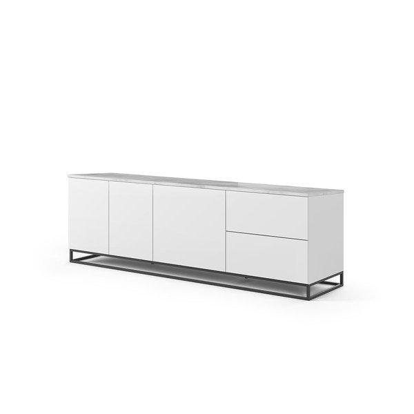 Mat bela TV mizica z belo ploščo v marmornatem dekorju TemaHome Join, 200 x 65 cm-image-2