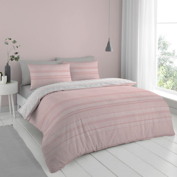 Roza-siva posteljnina 200x135 cm Banded Spots - Cloudsoft-image-1