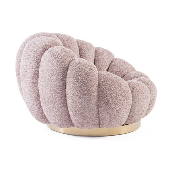 Rožnat vrtljiv fotelj iz tkanine bouclé Florel – Bizzotto-image-3