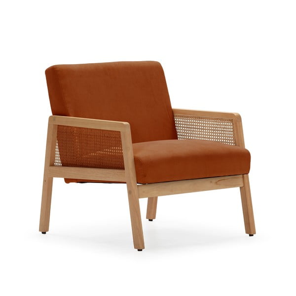 Opečnato oranžen pleten fotelj iz rebrastega žameta Debra – Marckeric