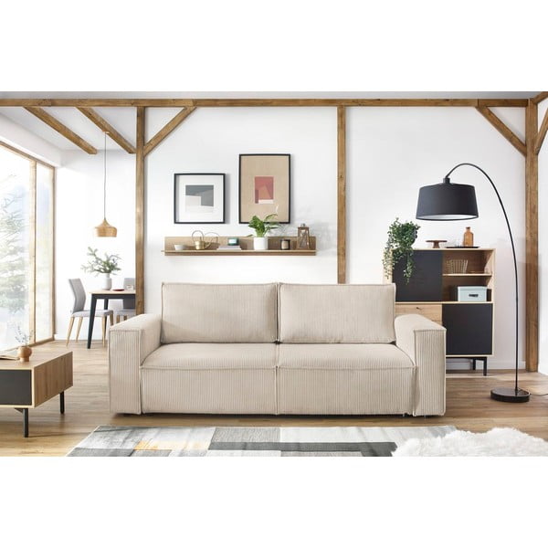 Bež raztegljiva sedežna garnitura iz rebrastega žameta 245 cm Nihad – Bobochic Paris-image-1