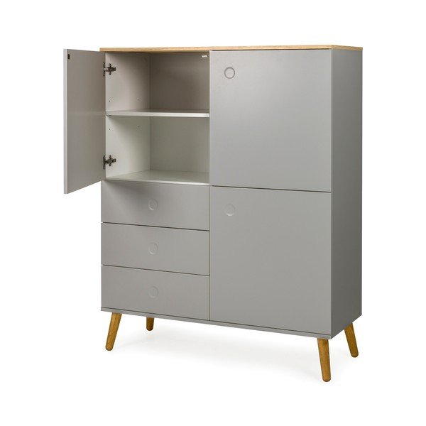 Siva komoda s tremi vrati in 3 predali s hrastovimi nogami Tenzo Dot, višina 137 cm-image-3