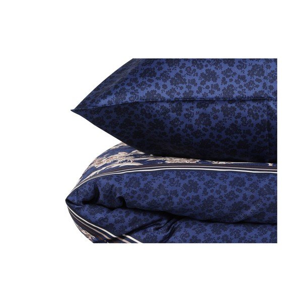 Temno modra podaljšana posteljnina iz bombažnega satena za zakonsko posteljo z rjuho in pregrinjalom 240x260 cm Pera - Mijolnir-image-3