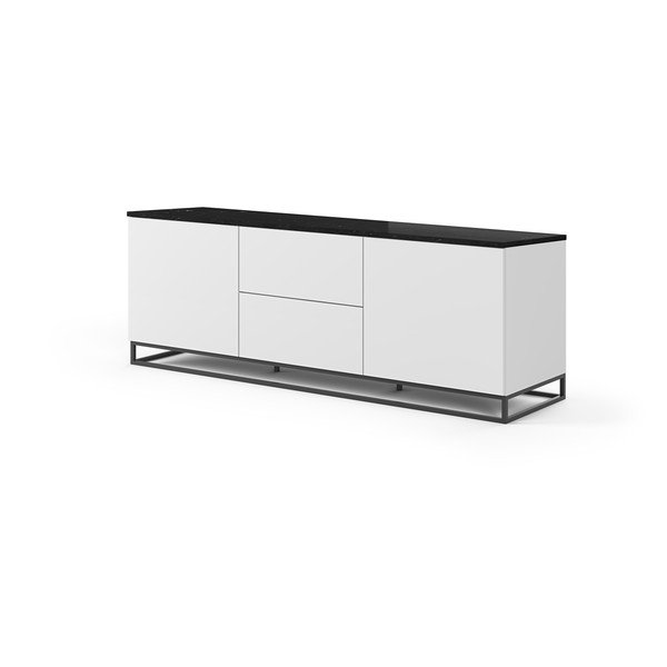 Bela TV omarica z vhnjim delom iz marmornega dekorja in črnimi nogami 180 x 65 cm Join - TemaHome-image-2
