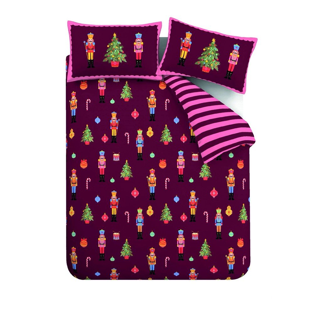 Rožnata/vijolična enojna posteljnina Nutcracker Stripe
