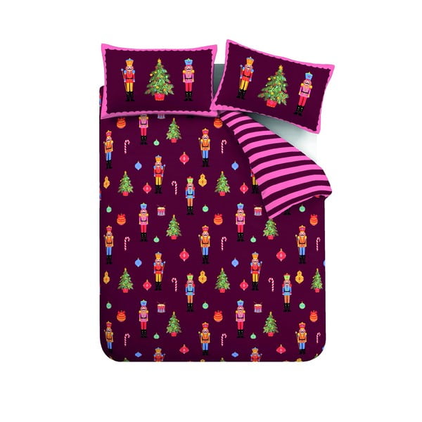 Rožnata/vijolična enojna posteljnina 135x200 cm Nutcracker Stripe – Catherine Lansfield