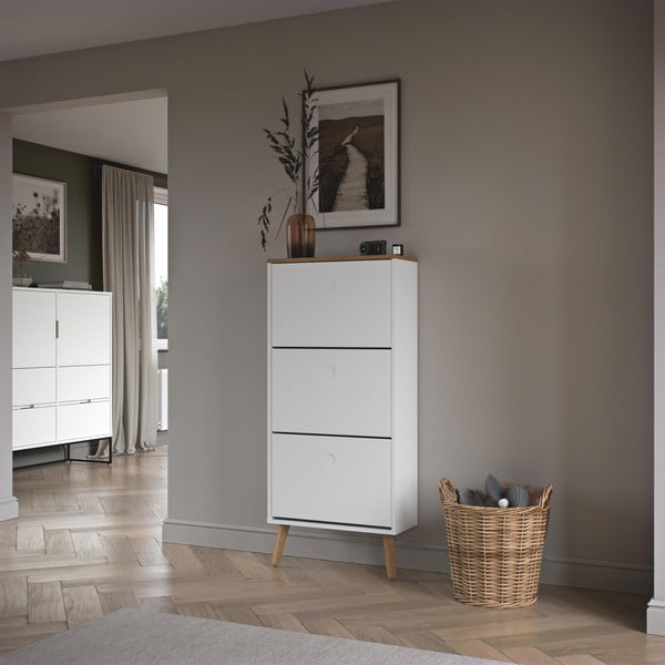 Bela omara za čevlje z nogami iz hrastovega lesa s 3 predali Tenzo Dot-image-1