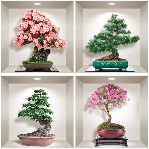 Komplet 4 3D stenskih nalepk Ambiance Bonsai of Seasons-image-1