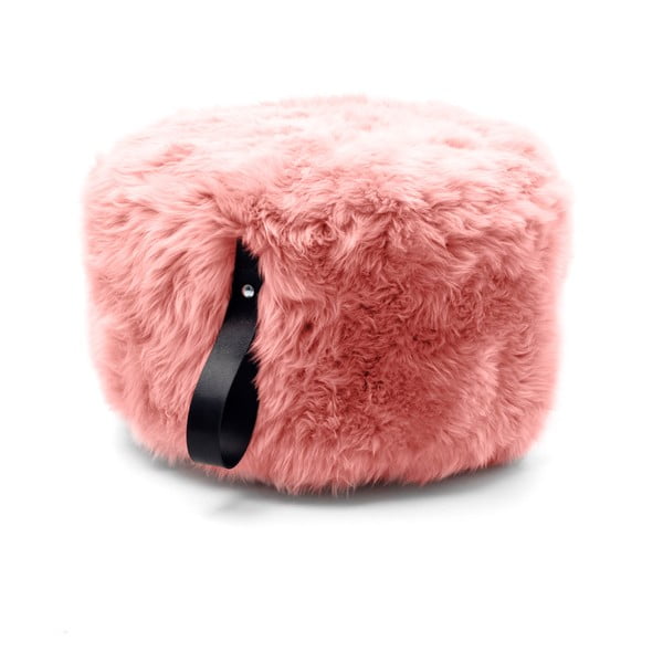 Puf iz rožnate ovčje kože s črno zanko Royal Dream, Ø 60 cm