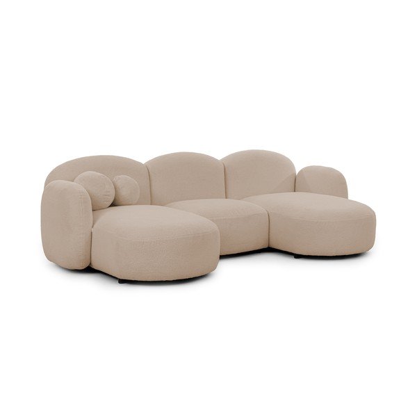 Svetlo rjava kotna sedežna garnitura iz tkanine bouclé (v obliki črke "U") Orbit – Ropez