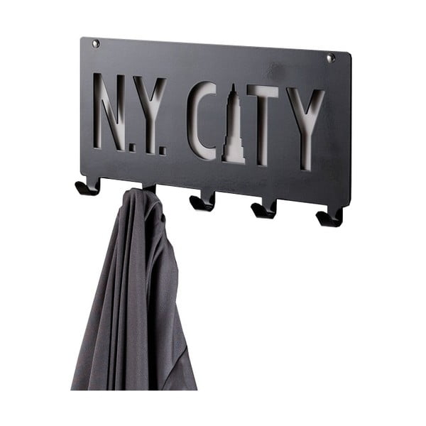 Črn stenski obešalnik s 5 kljukami Compactor NY City