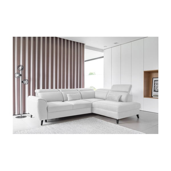 Bela žametna raztegljiva/s prostorom za shranjevanje kotna sedežna garnitura (desni kot/v obliki črke L) Noble – ELTAP-image-1