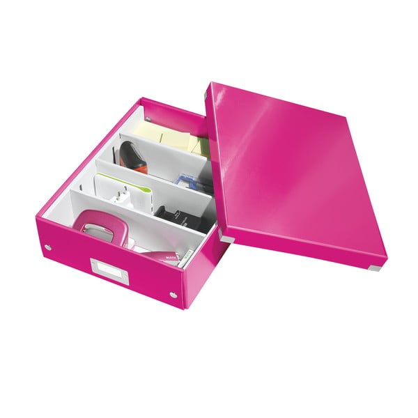 Rožnata kartonasta škatla za shranjevanje s pokrovom 28x37x10 cm Click&Store – Leitz